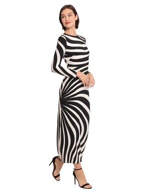 Donna Morgan Black and White Spiral-Print Long Sleeve Maxi Dress